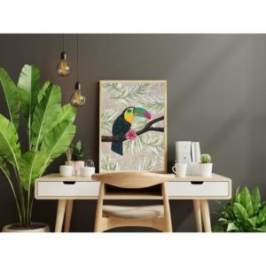 Tableau acrylique et broderie Toucan
