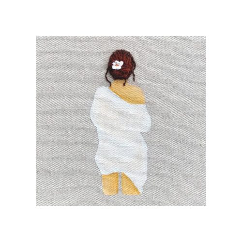 Tableau acrylique et broderie cheveux